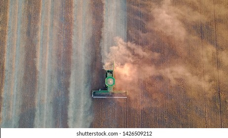 Agriculture Crop Farming In South Australia, Drone Shots Of A Combine Harvester Harvesting Wheat And Barley From A Farmers Field.