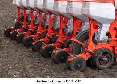 Agriculture Farm Tractor Seeding Machine Field Seeder Village Planter Rural Working Combine Tillage Plowing Agricultural Equipment Season Sowing Grain Spring Time Process Planting Seeds 