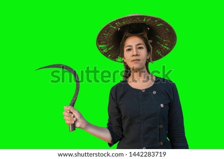 Agriculture farmer of Asia on green background with clipping path