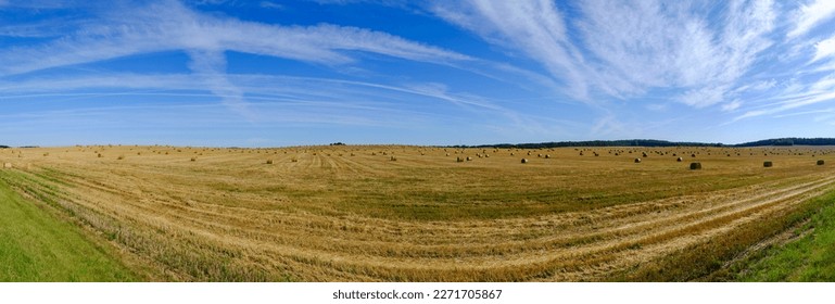 Agriculture field Summer countryside landscape haystacks panorama - Shutterstock ID 2271705867