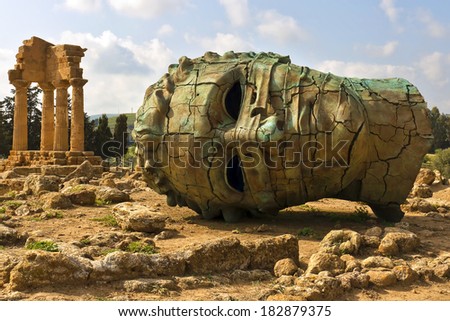 Agrigento, Sicily. Famous Valle dei Templi, UNESCO World Heritage Site. Greek temple, remains of the Temple of Castor and Pollux.