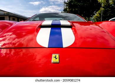 Agropoli, Salerno - October 17, 2021:
Front Grill Of A Ferrari Car.
Ferrari Logo.