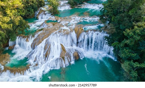 Agua Azul Waterfalls in Chiapas, Mexico. Aerial View