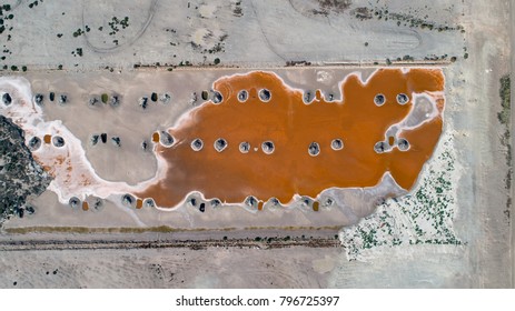 Aguadulce. Almería. Spain. 12/29/2017. Rectangular Puddle Of Evaporation Of An Old Saltworks, Now Disappeared. 