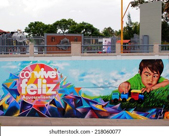 AGUASCALIENTES, MEXICO - OCTOBER 19, 2013:  Authorized graffiti is the part of social project Convive Feliz Aguascalientes (Living together happily Aguascalientes).