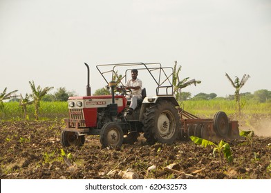 AHMEDABAD, GUJARAT, INDIA, 8 OCTOBER 2015 : Unidentified  Farmer Working In The Banana Plantation. An Indian Farming Scene.