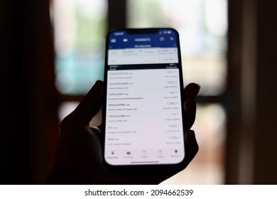 AHMEDABAD, GUJARAT  INDIA - OCTOBER 17, 2021 : Share Market App On A Mobile Device 