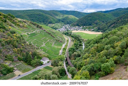 Ahr Valley, Rheinland-Pfalz, Germany. The Ahr River, seen in photo, flash flooded in July 2021 inundating this valley