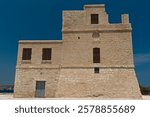 The Ahrax watchtower was built in 1658 above Armier Bay in the north of Malta island near Mellieha town. Republic of Malta. Europe.