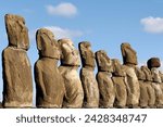 Ahu tongariki where 15 moai statues stand with their backs to the ocean, easter island, unesco world heritage site, chile, south america