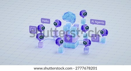 AI Agent, Multi-Agent System concept, SLM, small language model, chatbot, AI assistant. 3d render. Photo stock