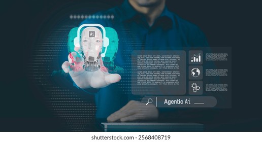 Ai Agentic generative artificial intelligence. robotic processes automation and data analysis, technologies machine learning and natural language processing to enable it to work on its owner - Powered by Shutterstock - Get 15% off with code: PIKWIZARD15