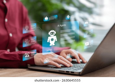 AI Agents Analyse for business growth concepts, Businesswomen use AI technology Assistants to Perform Decisions, Automate daily Tasks, Smart solutions, Automate repetitive work, Data Analysis. Modern