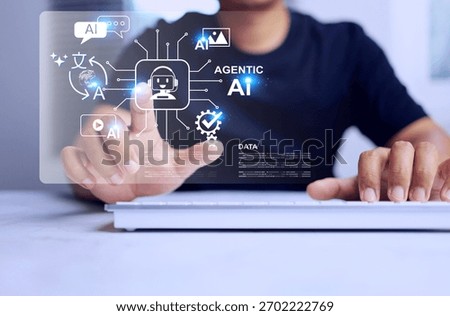 ai agents concept with a man using artificial intelligence agentic technology on laptop computer to help make decision marking on business and planning schedule for organization improvement