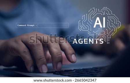 AI AGENTS, which represents artificial intelligence (AI), learning and the future of technology in business and personal applications. AI Agents, data analysis, automation, intelligent systems.