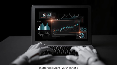 AI analyzing data analytics dashboard, detecting financial patterns, visualizing metrics, and generating insights for business decision-making and performance forecasting. Latch