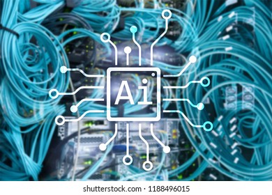 AI, Artificial intelligence, automation and modern information technology concept on virtual screen.