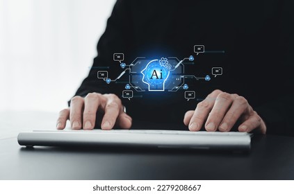 Ai or artificial intelligence chat program or software. knowledge and learning solution by genius automation programming. Smart search via cyberspace network, data and information system technology