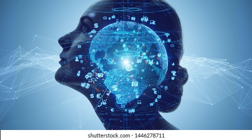 AI (Artificial Intelligence) concept. Communication network.
