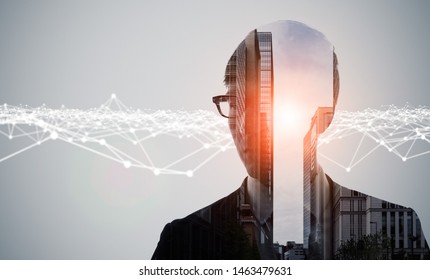 AI (Artificial Intelligence) concept. Communication network.