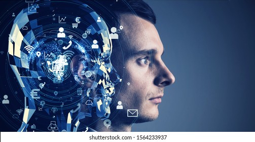 AI (Artificial Intelligence) concept. Communication network.