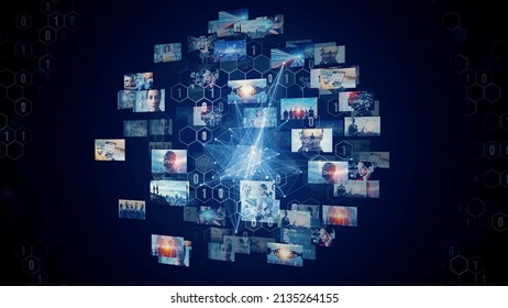 AI (Artificial Intelligence) concept. Communication network. Image analysis.