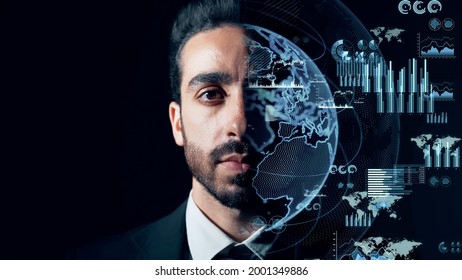 AI (Artificial Intelligence) concept. Deep learning. Global communication network.