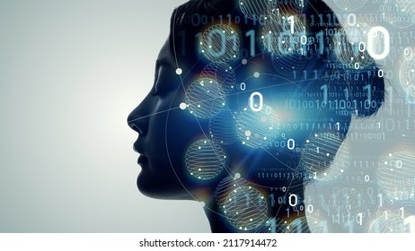 AI (Artificial Intelligence) concept. Deep learning. Mindfulness. Globan communication network. Digital transformation.