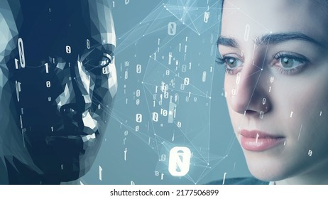 AI (Artificial Intelligence) concept. Deep learning. Digital transformation. Singularity.