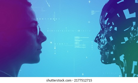 AI (Artificial Intelligence) concept. Deep learning. Psychology. Singularity.