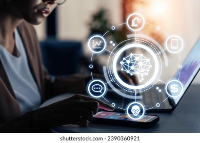 AI (Artificial Intelligence) concept. Deep learning. IoT (Internet of Things). ICT (Information Communication Technology).