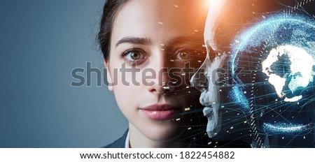 AI (Artificial Intelligence) concept. Deep learning. Machine learning. Singularity.