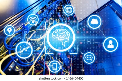 AI (Artificial Intelligence) concept. Electronic circuit. Communication network.