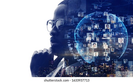 AI (Artificial Intelligence) concept. Global communication network.