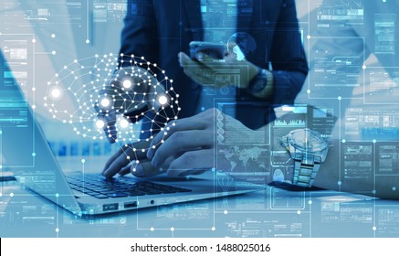 AI, Artificial Intelligence Conceptual With Computer Interface Of Business Team, Big Data Management Use AI Technology Computing