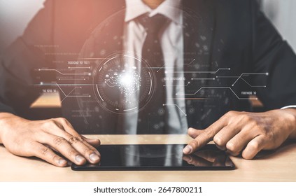 AI artificial intelligence with digital brain and connected data circuit. AI core processes data, AI core drives intelligence, enables connection, and AI core powers smart digital systems. Vouch