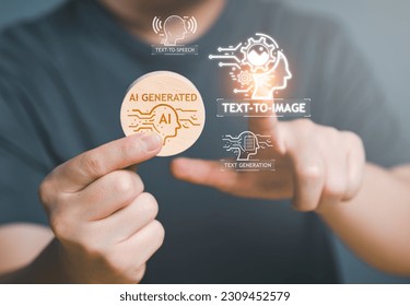 AI, Artificial Intelligence AI generated content Concept. Artist Man using AI Art, Artificial Intelligence to generate image. Text to image command prompt generates, technology Business transformation - Shutterstock ID 2309452579