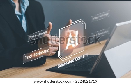 AI, Artificial Intelligence, AI generated content Concept Businessman Man using AI Art to generate image content. Text to image command prompt generates, technology Business, futuristic transformation
