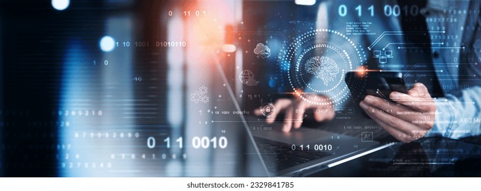 AI Artificial Intelligence, innovative technology. Businessman working on digital tablet with machine learning, data engineering technology, coding software development, synchronize network connection - Powered by Shutterstock