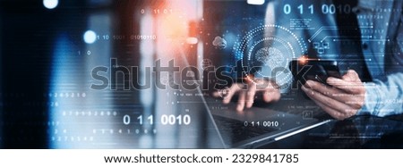 AI Artificial Intelligence, innovative technology. Businessman working on digital tablet with machine learning, data engineering technology, coding software development, synchronize network connection