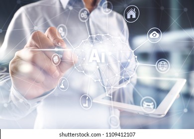 AI, Artificial intelligence, machine learning, neural networks and modern technologies concepts. IOT and automation. - Shutterstock ID 1109412107
