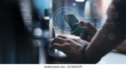 Ai Artificial Intelligence, Machine learning, Big data. Computer programmer, digital software developer working on computer, Ai bot and digital machine learning, IoT Internet of Things, Data Science
