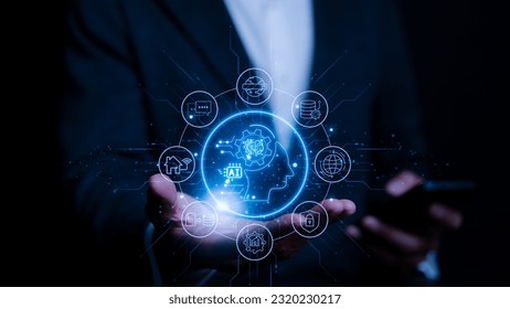 AI or Artificial intelligence. Machine learning automated, Digital transformation technology strategy, Using Ai to help work or use ai everyday life and with business. modern technology, Big data,