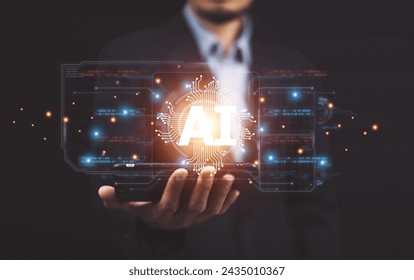AI (Artificial intelligence) AI management and support technology in the Business plan marketing success customer. AI management concept.