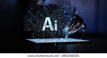 AI artificial intelligence platform for business automation with touchscreen interaction and digital network visualization
