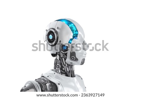 AI Artificial Intelligence Robot Head with digital graphic Brain Engine inside Isolated on white background with clipping path, 3D rendering