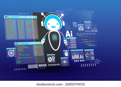 AI Artificial Intelligence technology for data analysis, research, planning, and work generate. AI assistant dashboard on smartphone. Technology smart robot AI agents and agentic workflows.