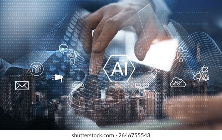AI Artificial Intelligence technology for data analysis, research, planning, and work generate. AI assistant for digital marketing and customer service. Innovation technology smart robot AI agents