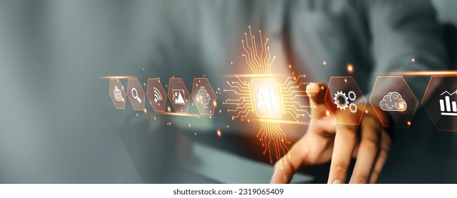 AI Artificial Intelligence technology digital for business industry analysis learning and communication system or automation robotic programming and futuristic concepts.