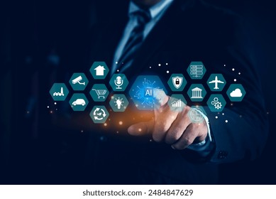 AI Artificial Intelligence technology digital for cyber digital transformation technology of ideas and global. Business industry analysis learning and communication system. internet of things IoT - Powered by Shutterstock - Get 15% off with code: PIKWIZARD15